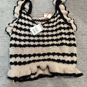 Black and Cream Striped Knit Top